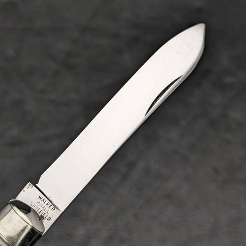 英國古董白珍珠貝殼柄不銹鋼刀片折疊水果刀